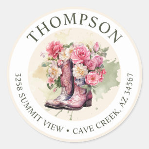 Cowgirl-Stiefel mit Blumen-Rücksendeetiketten Runder Aufkleber