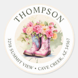 Cowgirl-Stiefel mit Blumen-Rücksendeetiketten Runder Aufkleber