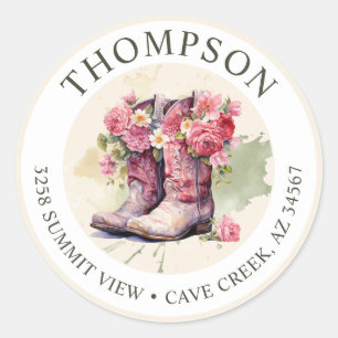 Cowgirl-Stiefel mit Blumen-Rücksendeetiketten Runder Aufkleber