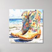 Cowgirl Stiefel mit hawaiianischer Wasserfarbe Leinwanddruck (Vorderseite)