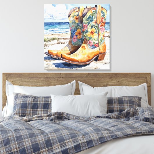 Cowgirl Stiefel mit hawaiianischer Wasserfarbe Leinwanddruck (Insitu (Schlafzimmer))