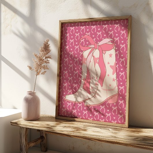 Cowgirl Stiefel mit rosa Ribbon Coquette Art Print Poster