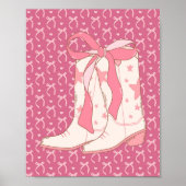 Cowgirl Stiefel mit rosa Ribbon Coquette Art Print Poster (Vorne)