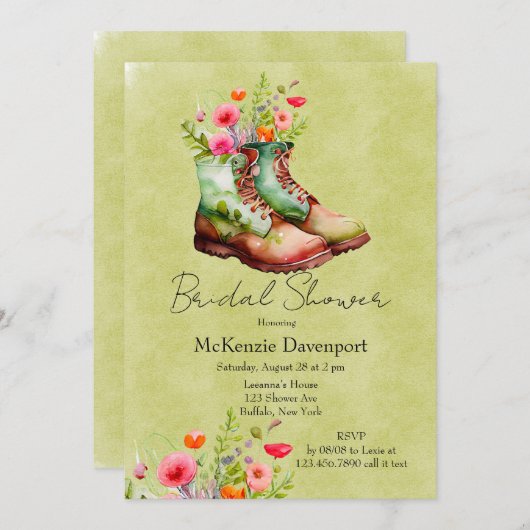 Cowgirl Stiefel mit Wildblume Brautparty Einladung (Vorne/Hinten)