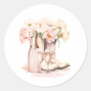 Cowgirl-Stiefel Pfingstrosen Rosa ROSA HOCZEITSPAU Runder Aufkleber