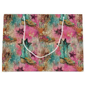 Cowgirl Stiefel Stars Distressed Retro Muster Große Geschenktüte (Vorderseite)