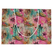 Cowgirl Stiefel Stars Distressed Retro Muster Große Geschenktüte (Rückseite)