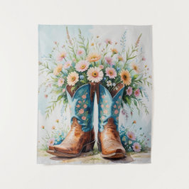 Cowgirl Stiefel und Blume Tapestry | Wall Art Wandteppich