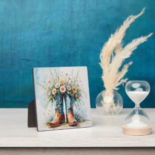 Cowgirl Stiefel und Blume Tischkunst mit Easel / Fotoplatte