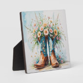 Cowgirl Stiefel und Blume Tischkunst mit Easel / Fotoplatte (Vorderseite)