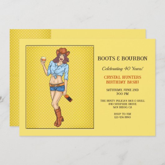 Cowgirl Stiefel und Bourbon Einladung (Vorne/Hinten)