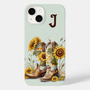 Cowgirl-Stiefel und Sonnenblumen Monogramm Case-Mate iPhone 14 Hülle
