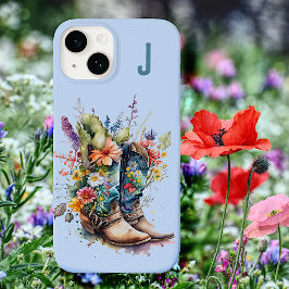Cowgirl Stiefel und Wildblumen Mit Monogramm Case-Mate iPhone 14 Hülle