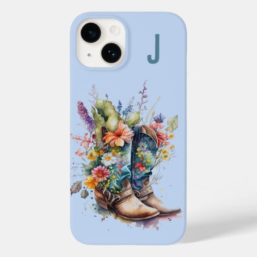 Cowgirl Stiefel und Wildblumen Mit Monogramm Case-Mate iPhone Hülle (Rückseite)