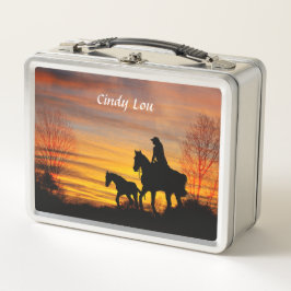 Cowgirl Sunset Horseback Ride Box Metall Brotdose