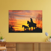 Cowgirl Sunset Horseback Ride Canvas Print Leinwanddruck (Insitu (Wohnzimmer))