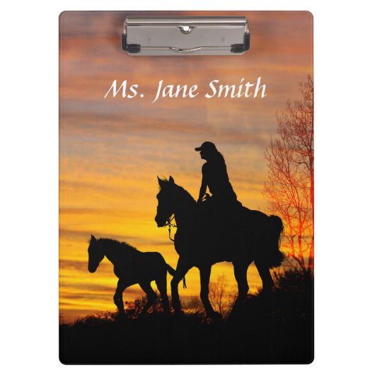 Cowgirl Sunset Horseback Ride Clipboard Klemmbrett (Vorderseite)