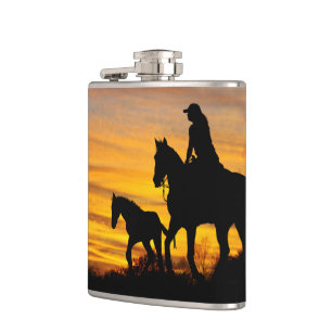 Cowgirl Sunset Horseback Ride Drink Flask Flachmann