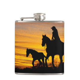 Cowgirl Sunset Horseback Ride Drink Flask Flachmann
