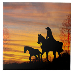 Cowgirl Sunset Horseback Ride Keramik Tile Fliese
