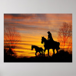Cowgirl Sunset Horseback Ride Poster