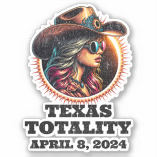 Cowgirl Total Solar Eclipse 4.08.2024 Texas Aufkleber