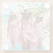 Cowgirl-Trio an der Küste in farbenfrohen rosa Kle Glasuntersetzer (Rückseite)