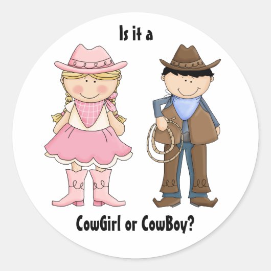 Cowgirl und Cowboy Gender Revecker Runder Aufkleber (Vorderseite)