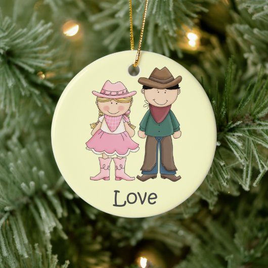 Cowgirl und Cowboy in der Liebe Keramik Ornament (Baum)