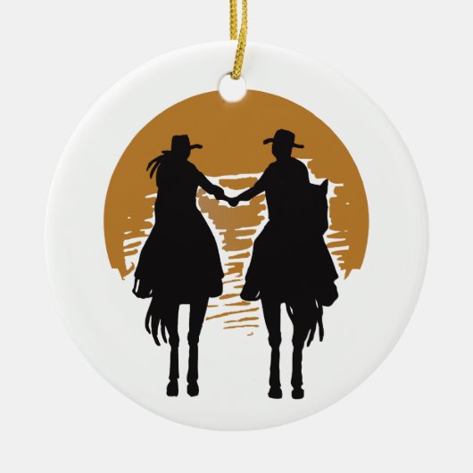 Cowgirl und Cowboy Keramik Ornament (Vorne)