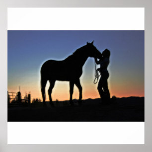 Cowgirl und Horse Sunset Poster