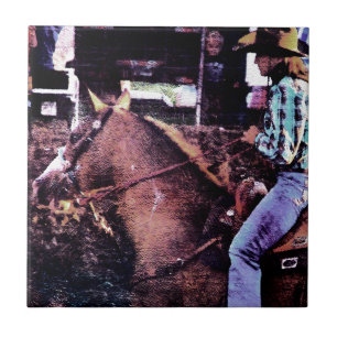 Cowgirl und Paint Horse Fliese