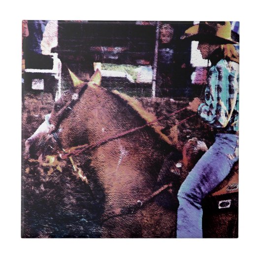 Cowgirl und Paint Horse Fliese (Vorderseite)