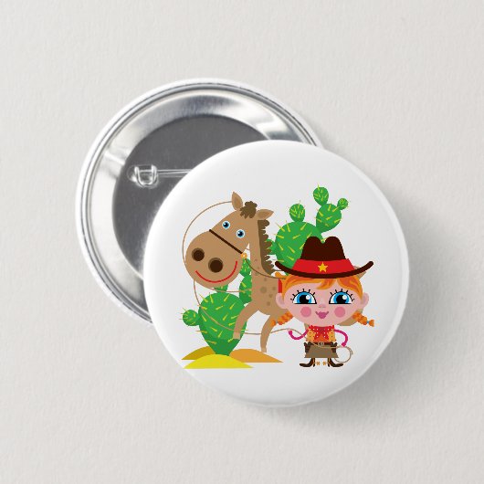 Cowgirl und Pferd Button (Vorne & Hinten)