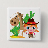 Cowgirl und Pferd Button (Vorderseite)