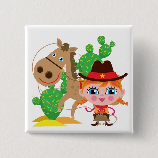 Cowgirl und Pferd Button (Vorderseite)