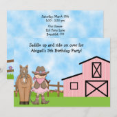 Cowgirl und Pferd Einladung zum Geburtstag (Vorne/Hinten)