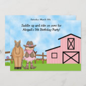 Cowgirl und Pferd Einladung zum Geburtstag (Vorne/Hinten)