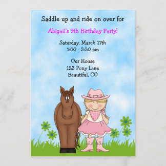 Cowgirl und Pferd Einladung zum Geburtstag