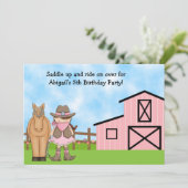 Cowgirl und Pferd Einladung zum Geburtstag (Stehend Vorderseite)
