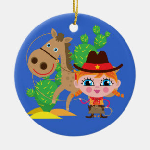 Cowgirl und Pferd Keramik Ornament