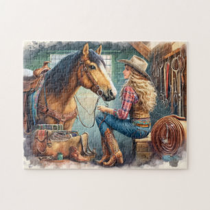 Cowgirl und Pferd Landleben Entspannendes Geschenk Puzzle