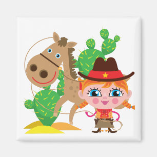 Cowgirl und Pferd Magnet