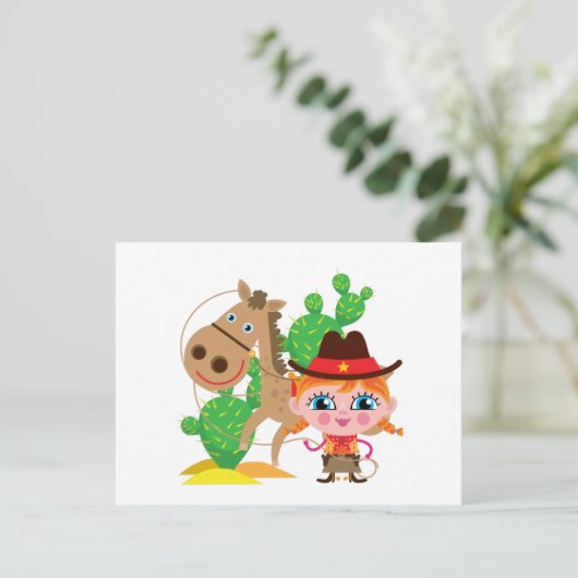 Cowgirl und Pferd Postkarte (Stehend Vorderseite)