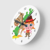 Cowgirl und Pferd Runde Wanduhr (Winkel)