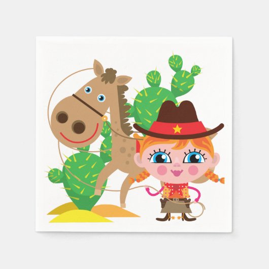 Cowgirl und Pferd Serviette (Vorderseite)