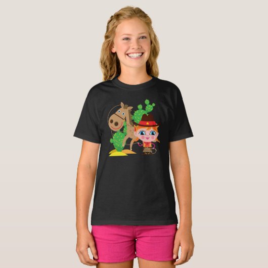 Cowgirl und Pferd T-Shirt (Vorne ganz)