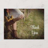 Cowgirl und Sonnenblumen Western Hochzeit Danke Postkarte (Vorderseite)