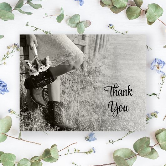 Cowgirl und Sunflowers Country Wedding Danke Postkarte