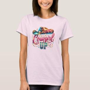 Cowgirl-up Text mit Hut-Western T-Shirt